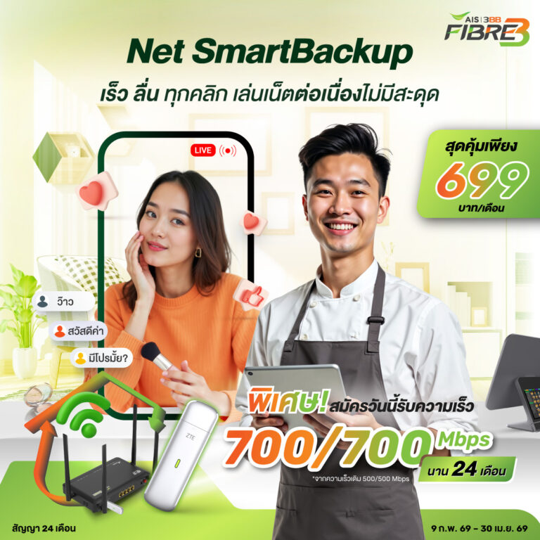 อัปสปีดเน็ตบ้านเป็น 700/700 Mbps นาน 24 เดือน ราคา 699 บาทต่อเดือน