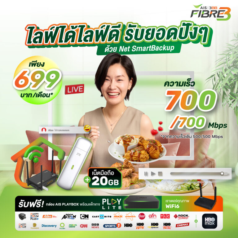 เน็ตบ้าน 700/700 Mbps พร้อม PLAYBOX ราคา 699 บาทต่อเดือน